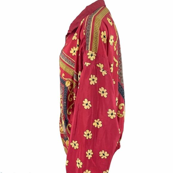 Vintage red and gold floral print windbreaker - Picture 2 of 8